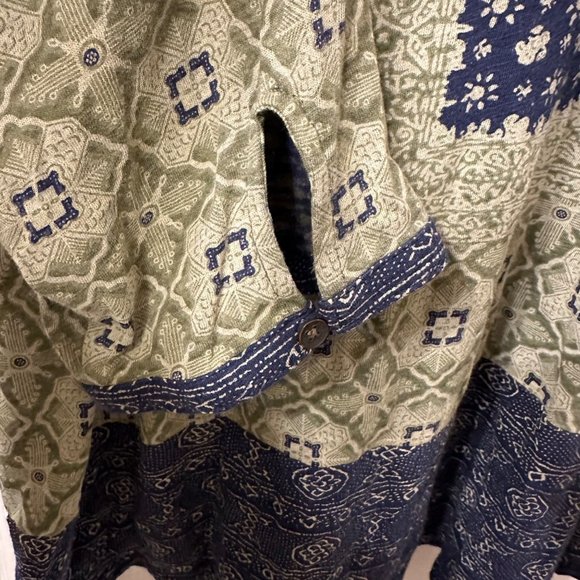 Lucky Brand 3/4 Sleeve Peasant Tunic Top Blouse 3XL Olive Green Blue Lightweight - Picture 5 of 8
